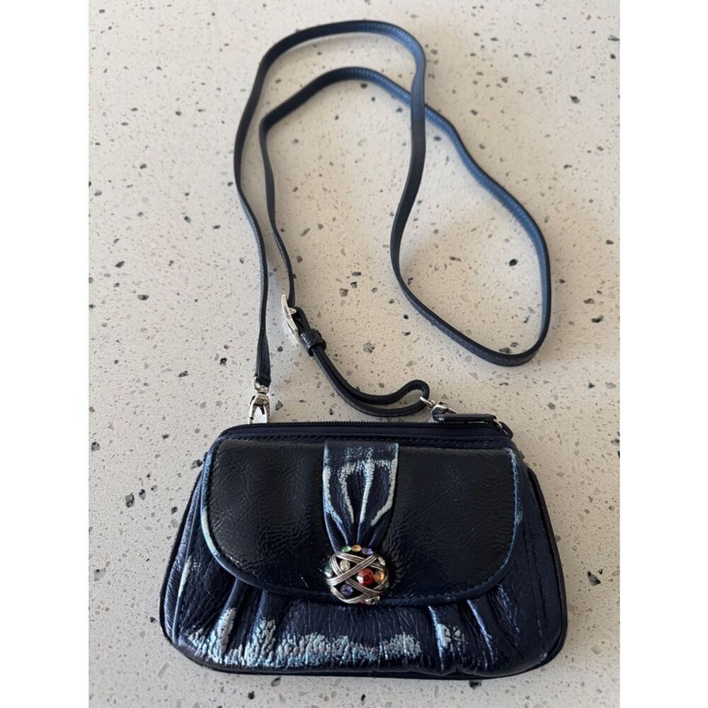 Brighton Blue & Silver Metallic Small Crossbody Bag with Decorative Jewel Accent